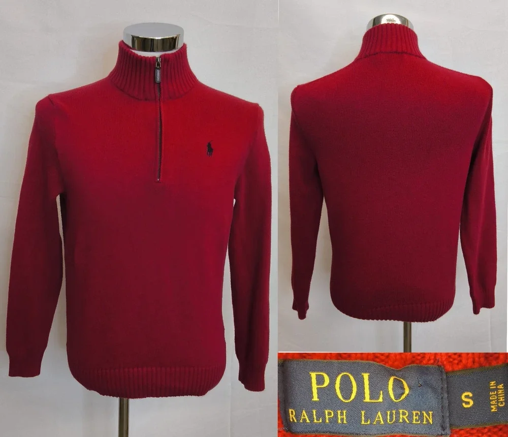 Polo Ralph Lauren 1/4 Zip Knit Sweater Men's Size S Red Logo #W5357